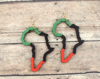 Ethnic Earrings, Africa Outline Laser Cut Wood Earrings, Statement Earrings