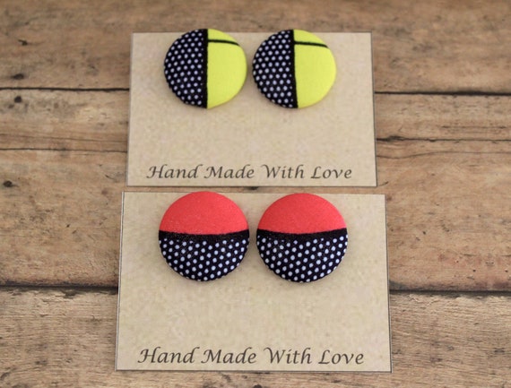 Fabric Covered Button Earrings, African Fabric Button Covered