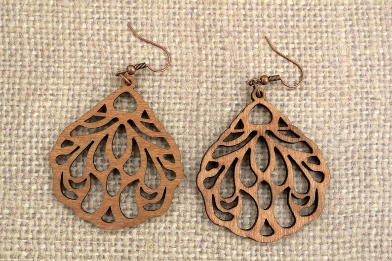 Laser Cut Wood Earrings Flower Design Laser Cut Wood Earrings Etsy