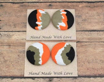 Fabric Covered Button Earrings, African Fabric Button Covered  Earrings