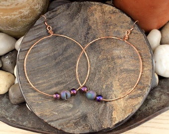 Wire Earrings, Cooper Hoop Wire Earrings, Hoop Beaded Wire Earrings, Boho Earrings, Statement Earrings