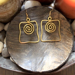 Wire Earrings, Copper, Gold & Silver Sacred Spiral Square Shape Wire Earrings, Boho Earrings, Statement Earrings