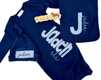 personalized baby boy gown set