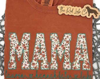 MAMA Embroidered Appliqué , Gifts for Mom, Cute Mama Gift for Mothers Day, Mama Applique T-Shirt, Comfort Colors, Floral Shirt