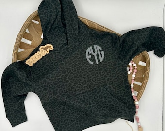 Youth Monogrammed Black Leopard hoodie, black leopard, girls, hoodie, cute