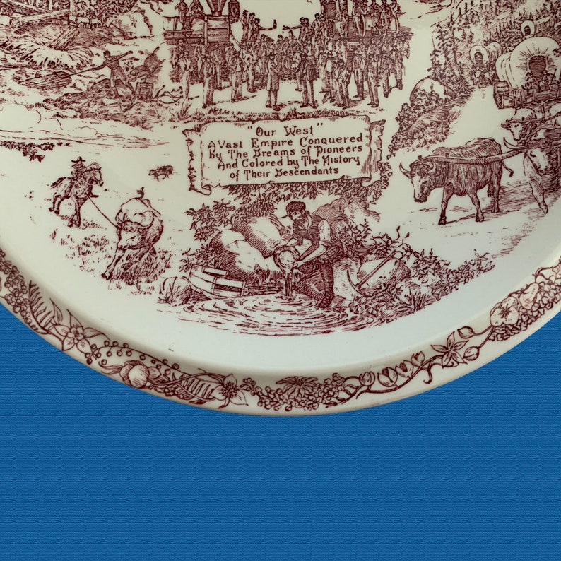 Red Color Transfer Print Commemorative Plate Vernon Kilns Our West 10.5 inches 1940/'s