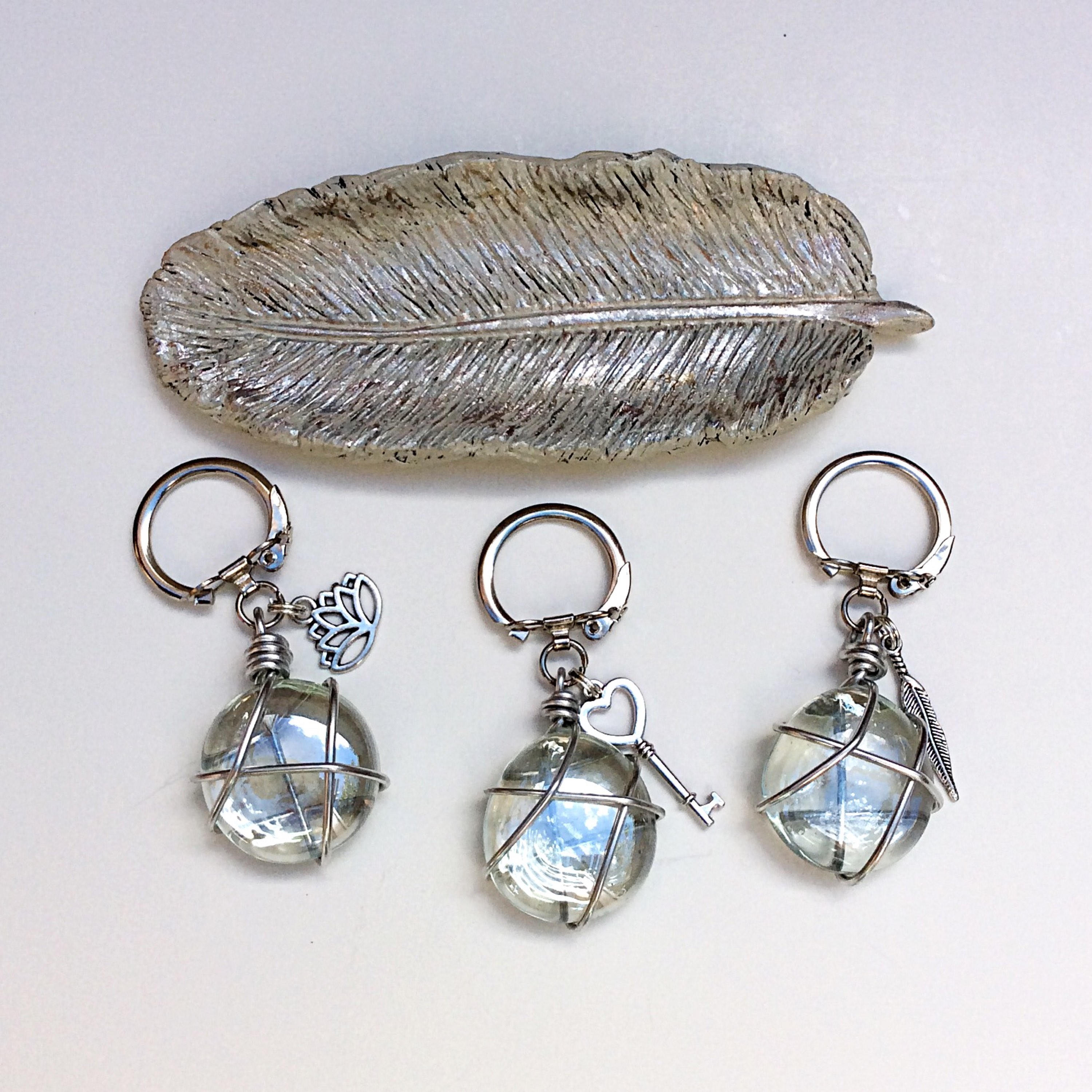 Iridescent Glass Keychain With Charm Glass Keychain Charm Etsy