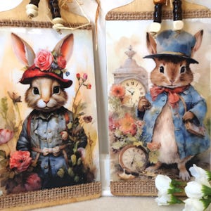 Alternativa fofa de cartão de Páscoa para avós e avôs, decorações de Páscoa de coelho da Páscoa, decorações de primavera, tábuas de madeira, tábuas decorativas