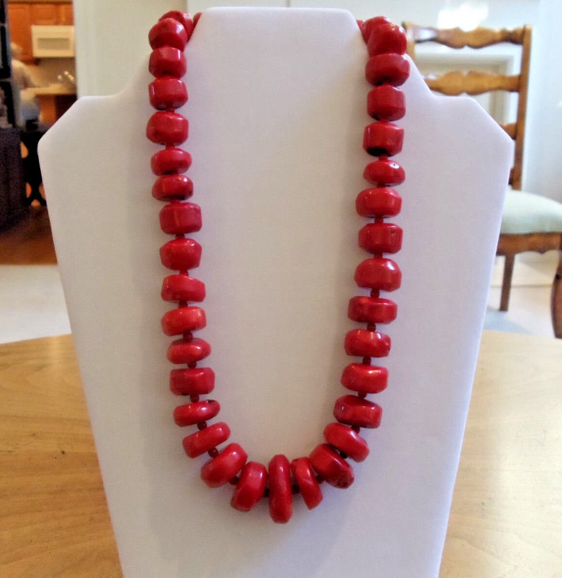 Large Red Bamboo Coral bead necklace with matching earrings Etsy