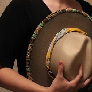 Custom Hand Beaded Wide Brim Fedora Felt Hat, seed bead 11/0, custom color/ pattern combination. hat band optional. Bild 9