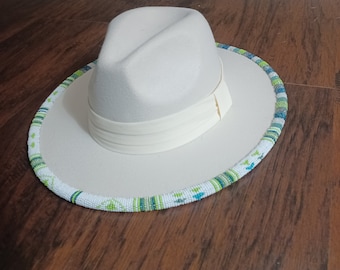 Hand beaded wide brim fedora hat