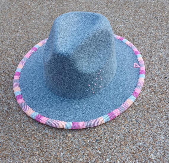 Pink Lady Beaded Felt Wide Brim Hat Etsy