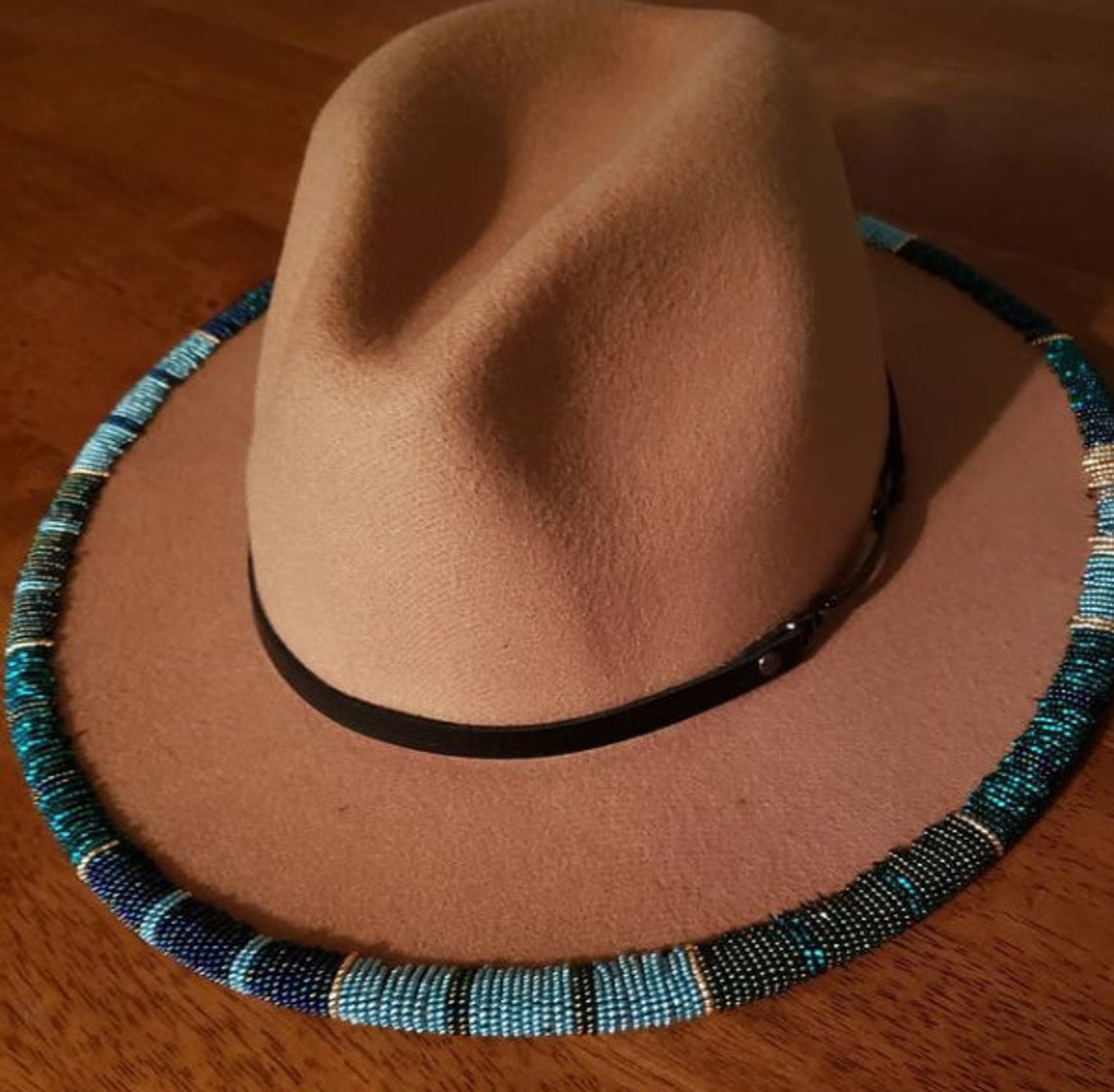 Custom Hand Beaded Wide Brim Fedora Felt Hat seed bead 11/0 Etsy