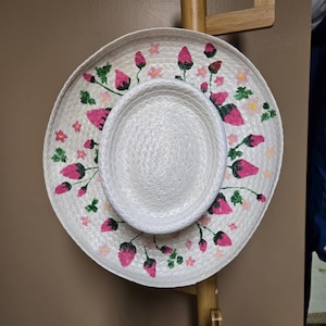 Hand-Painted Wicker Sun Hat – Strawberry Vine Design