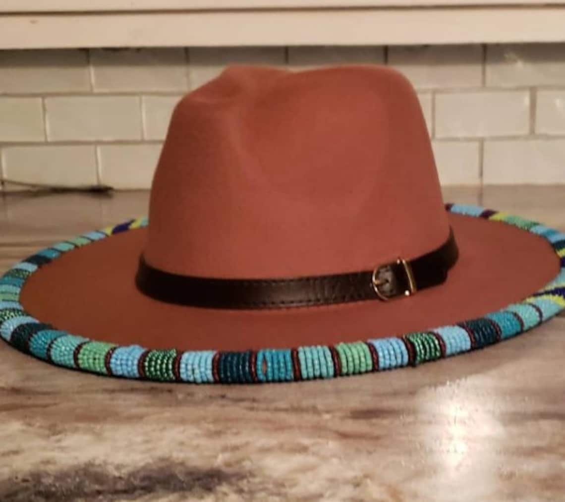Custom Hand Beaded Wide Brim Fedora Felt Hat seed bead 11/0 Etsy