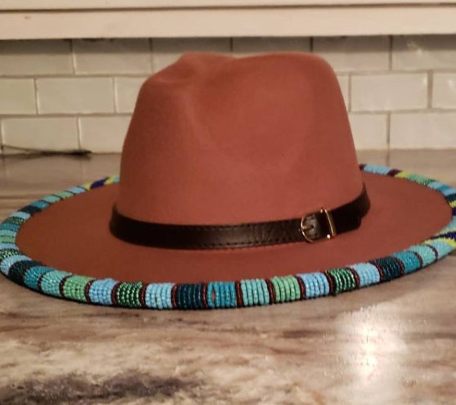 Custom Hand Beaded Wide Brim Fedora Felt Hat Seed Bead 11/0 Etsy