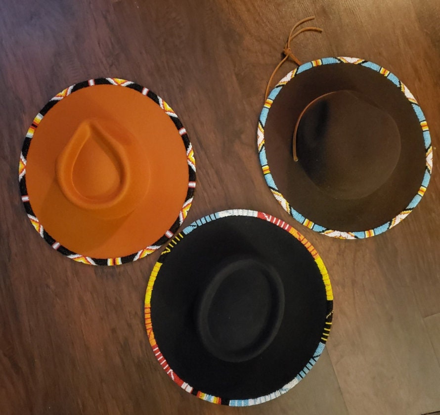 Custom Hand-Beaded Fedora: Wide Brim Felt Hat, Personalized Design
