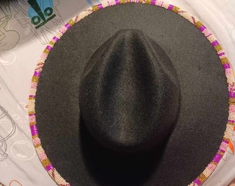 Hand Beaded Brim Fedora- Women's One Size felt hat