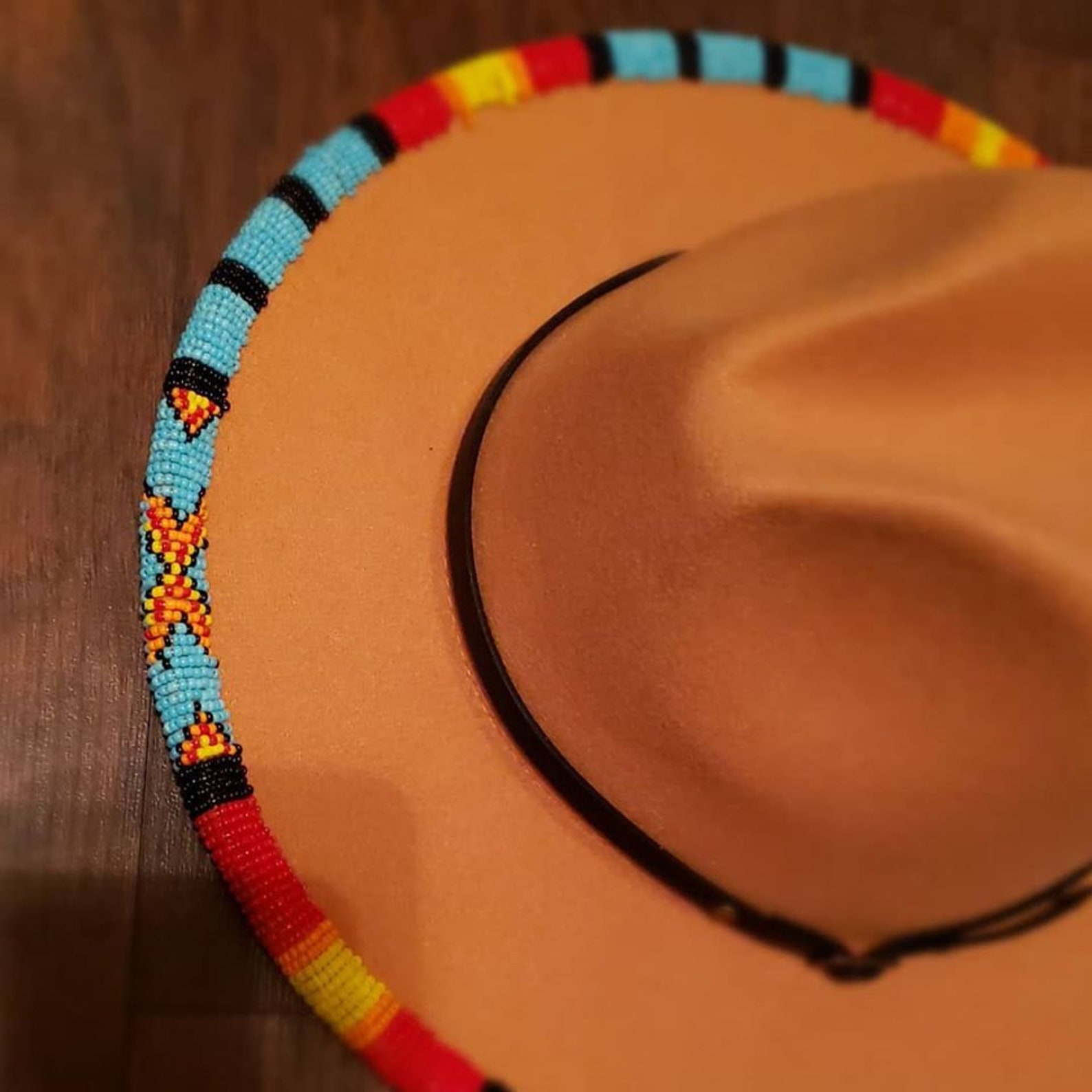 Custom Hand Beaded Wide Brim Fedora Felt Hat seed bead 11/0 Etsy