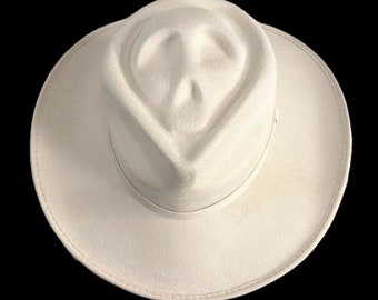 Billy Style Skull Imprint Wide Brim Vegan Suede Fedora