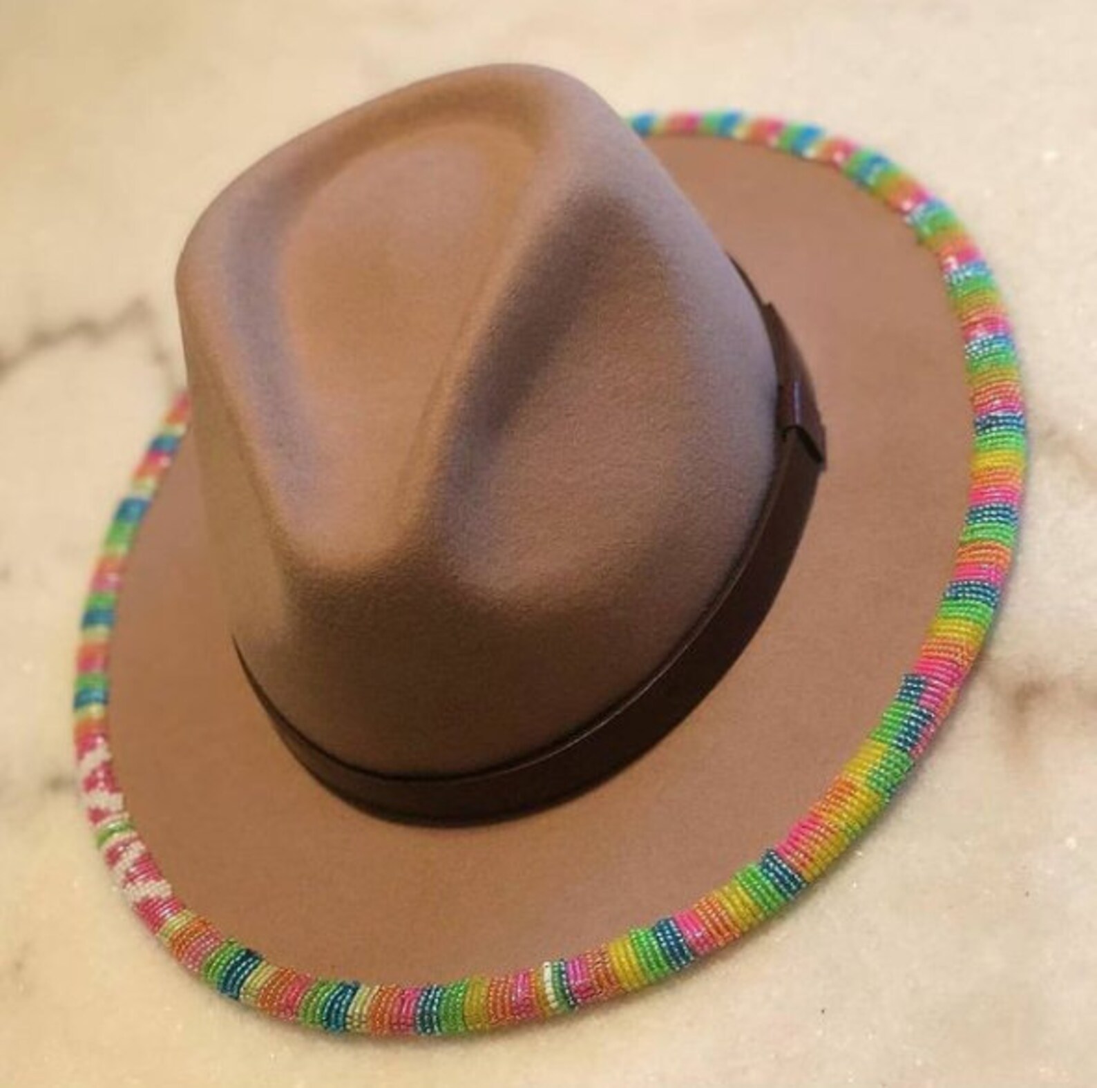 Custom Hand Beaded Wide Brim Fedora Felt Hat seed bead 11/0 Etsy