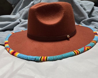 Hand beaded womens one size wide brim fedora cowboy hat