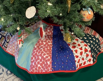 Gonna per albero di Natale trapuntata fatta a mano, decorazione natalizia multicolore