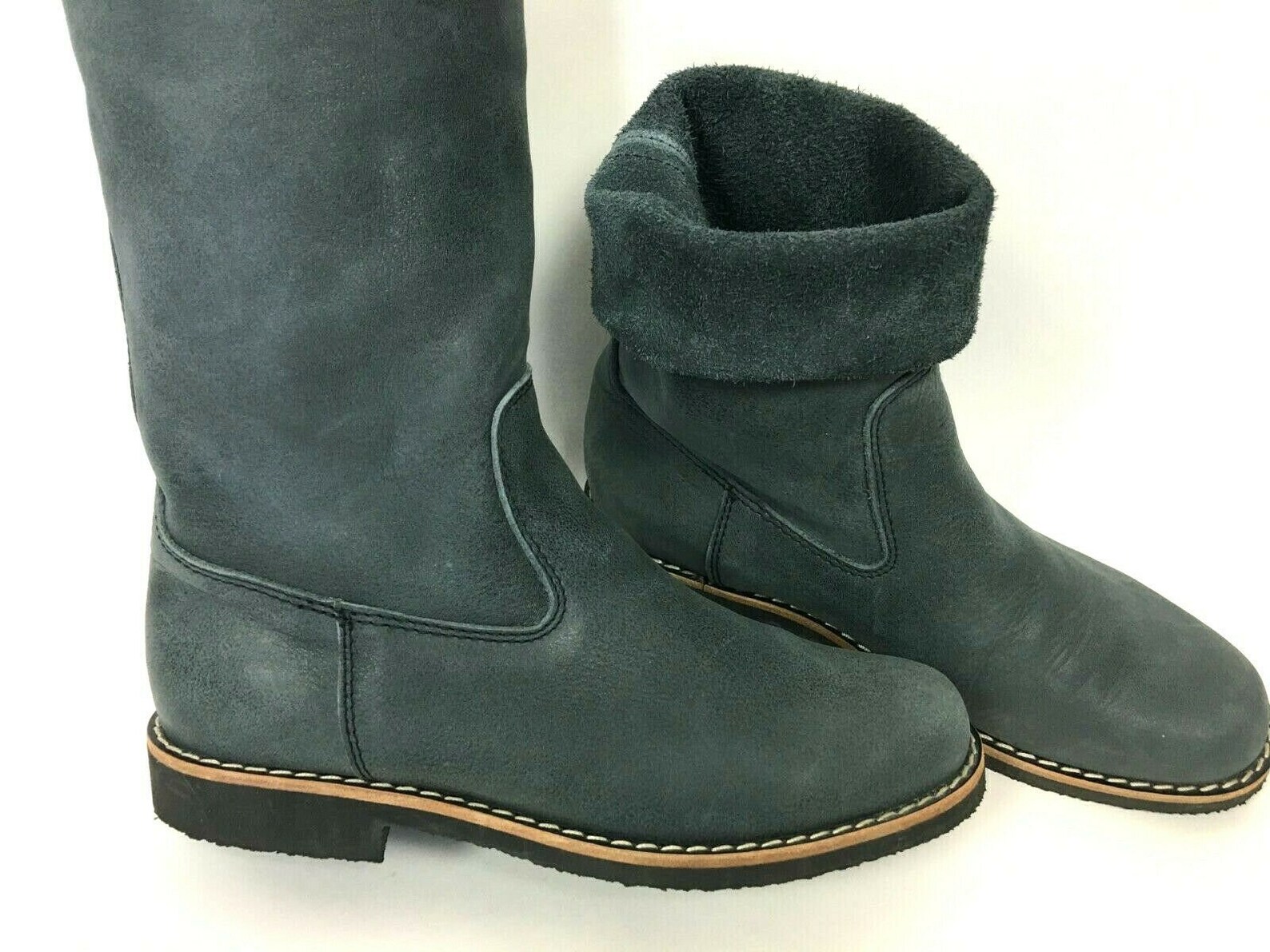 ROOTS Canada Tribe Gray Leather Roll Over Boots Sz 10 L New Etsy