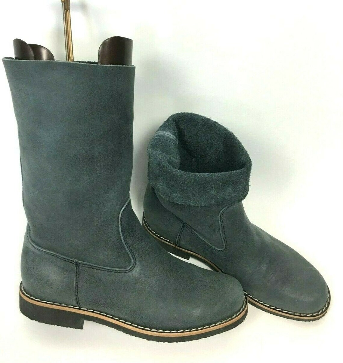 ROOTS Canada Tribe Gray Leather Roll Over Boots Sz 10 L New Etsy