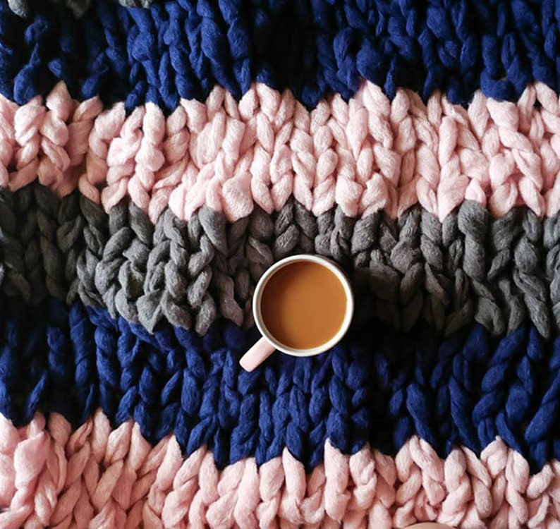 Chunky Knit Blanket Arm Knit Vegan Home Decor Acrylic Yarn Etsy