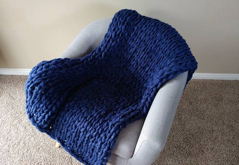 Chunky Navy Blanket Arm Knit Blanket Throw Blanket Knit | Etsy