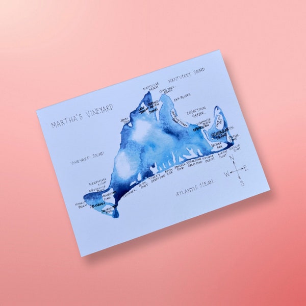 Martha's Vineyard Watercolor Map Greeting Card