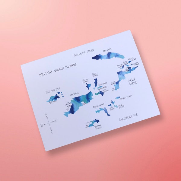 British Virgin Islands Watercolor Map Greeting Card