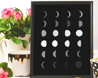 Moonphase, Moon print, Moon Phase Poster, minimalist print, Moon Phase Print, Moon Phase Art, Art Print, Moon Decor,  Moon Phases Wall Art