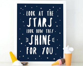Look at the stars look how they shine for you, space nursery, Nursery printable, Kids room decor, Nursery decor, planet print, printable art