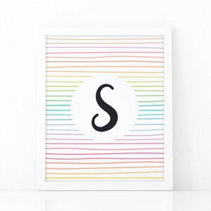 Letter S, Initial wall art, Colorful Stripes, initial Printable, Colors, Nursery Initial Print, Instant download, initial print, printable image 1