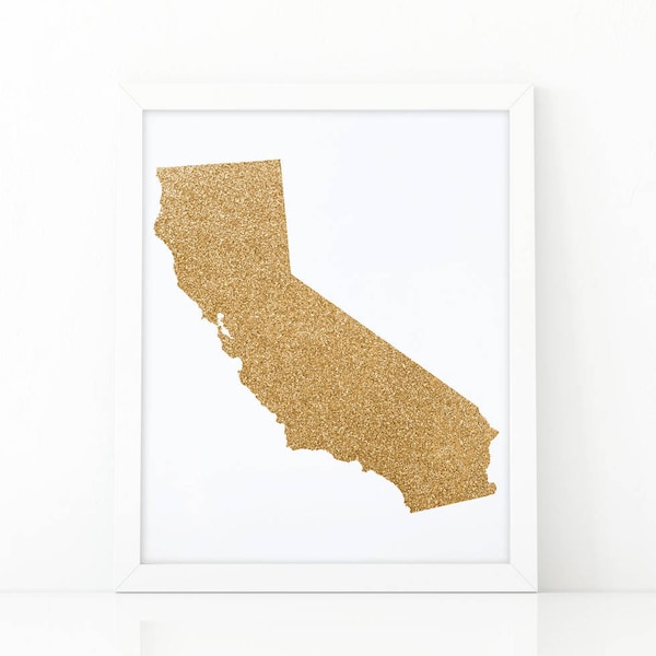 Map of California, Gold Glitter map, California State Printable, Wall Art Print, Map Print, State Map Print, Home Wall Art, State cal poster