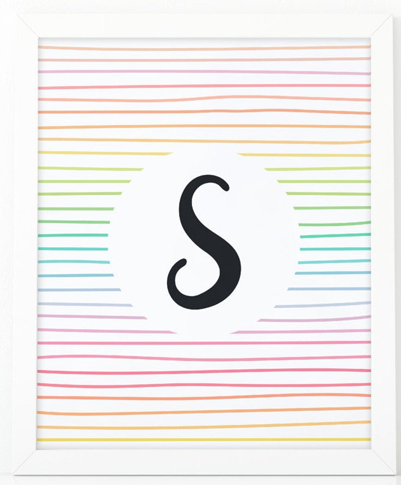 Letter S, Initial wall art, Colorful Stripes, initial Printable, Colors, Nursery Initial Print, Instant download, initial print, printable image 2