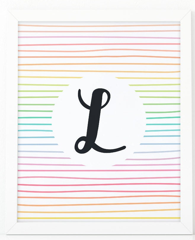 Letter L, Initial Wall Art, Colorful Stripes, Initial Printable, Colors ...