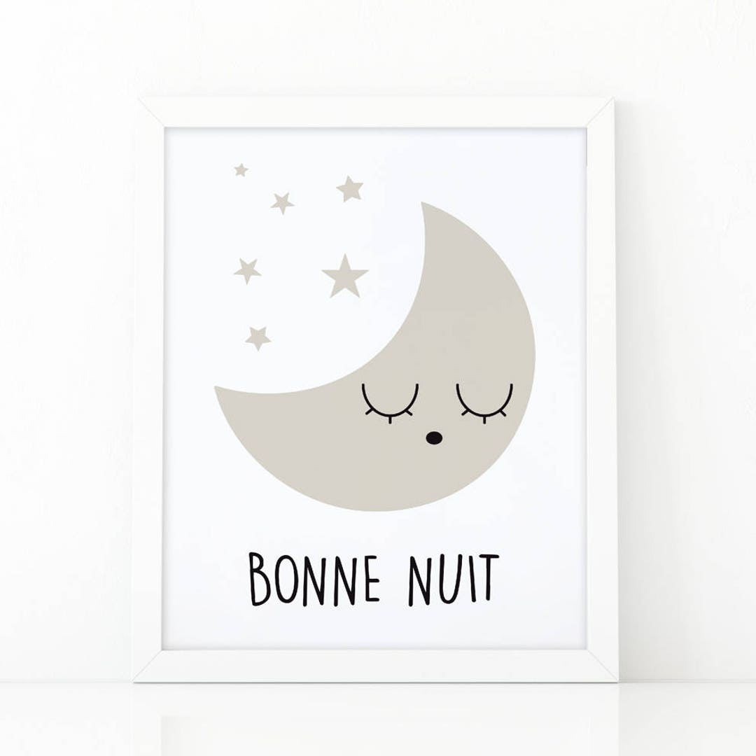 Bonne Nuit, Printable Art, Sleepy Moon, Nursery Wall Art, Good Night ...
