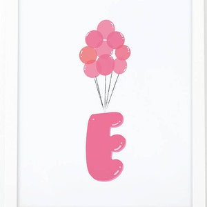 Initial e, E letter Balloons, baby pink Balloons, initial Printable, Letter Nursery, Nursery Initial Print, pink Initial Balloons, Up image 2