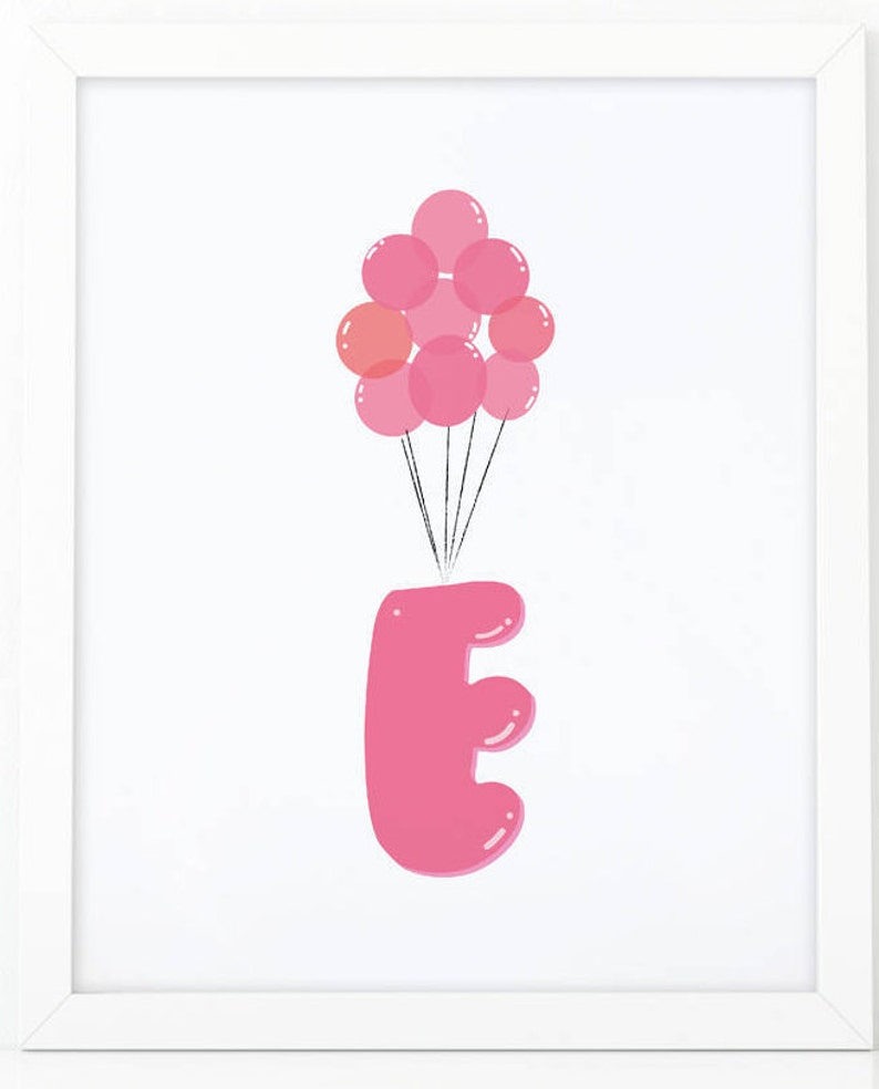 Initial e, E letter Balloons, baby pink Balloons, initial Printable, Letter Nursery, Nursery Initial Print, pink Initial Balloons, Up image 2