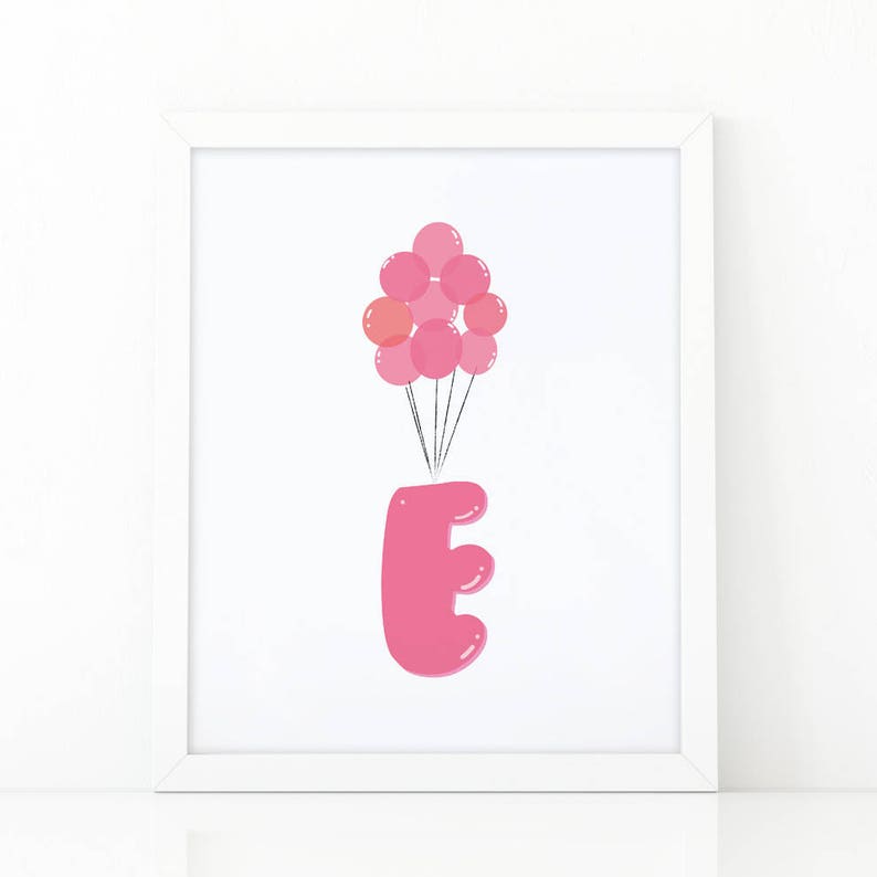 Initial e, E letter Balloons, baby pink Balloons, initial Printable, Letter Nursery, Nursery Initial Print, pink Initial Balloons, Up image 1