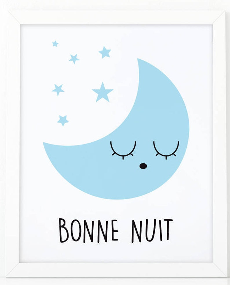 Bonne Nuit, Printable Art, Sleepy Moon, Nursery Wall Art, Good Night ...