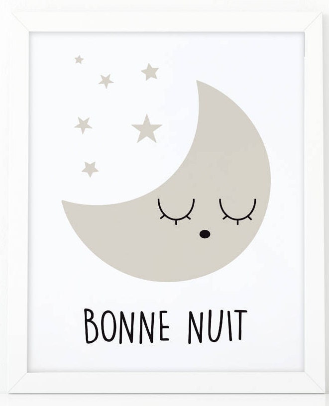 Bonne Nuit, Printable Art, Sleepy Moon, Nursery Wall Art, Good Night ...