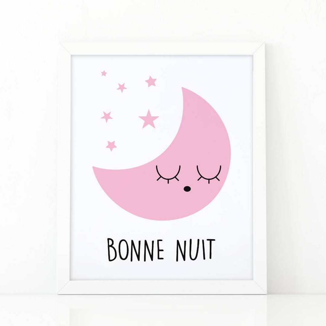 Bonne Nuit, Printable Art, Sleepy Moon, Nursery Wall Art, Good Night ...