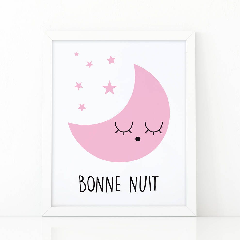 Bonne Nuit, Printable Art, Sleepy Moon, Nursery Wall Art, Good Night ...