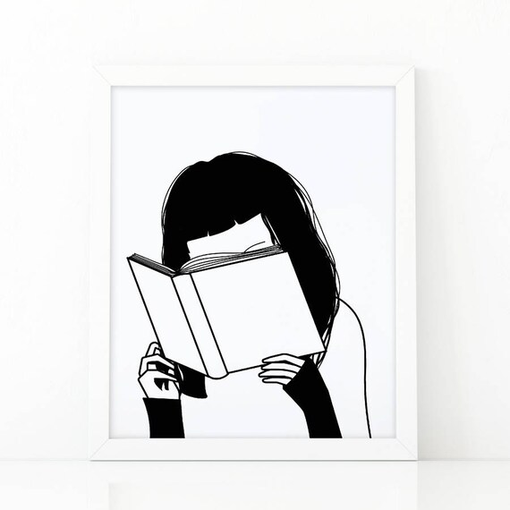 Girl Reading Book Book Lover Reading Is Cool Girl Reading Illustration Reading Print Book Poster Printable Art Illustration Art