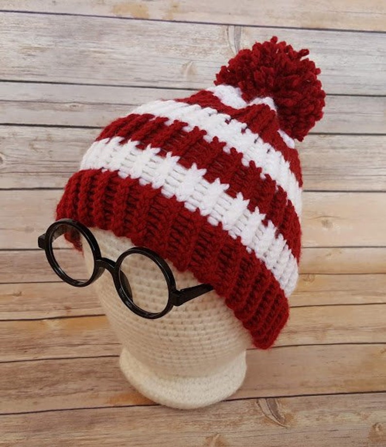 red and white knit hat