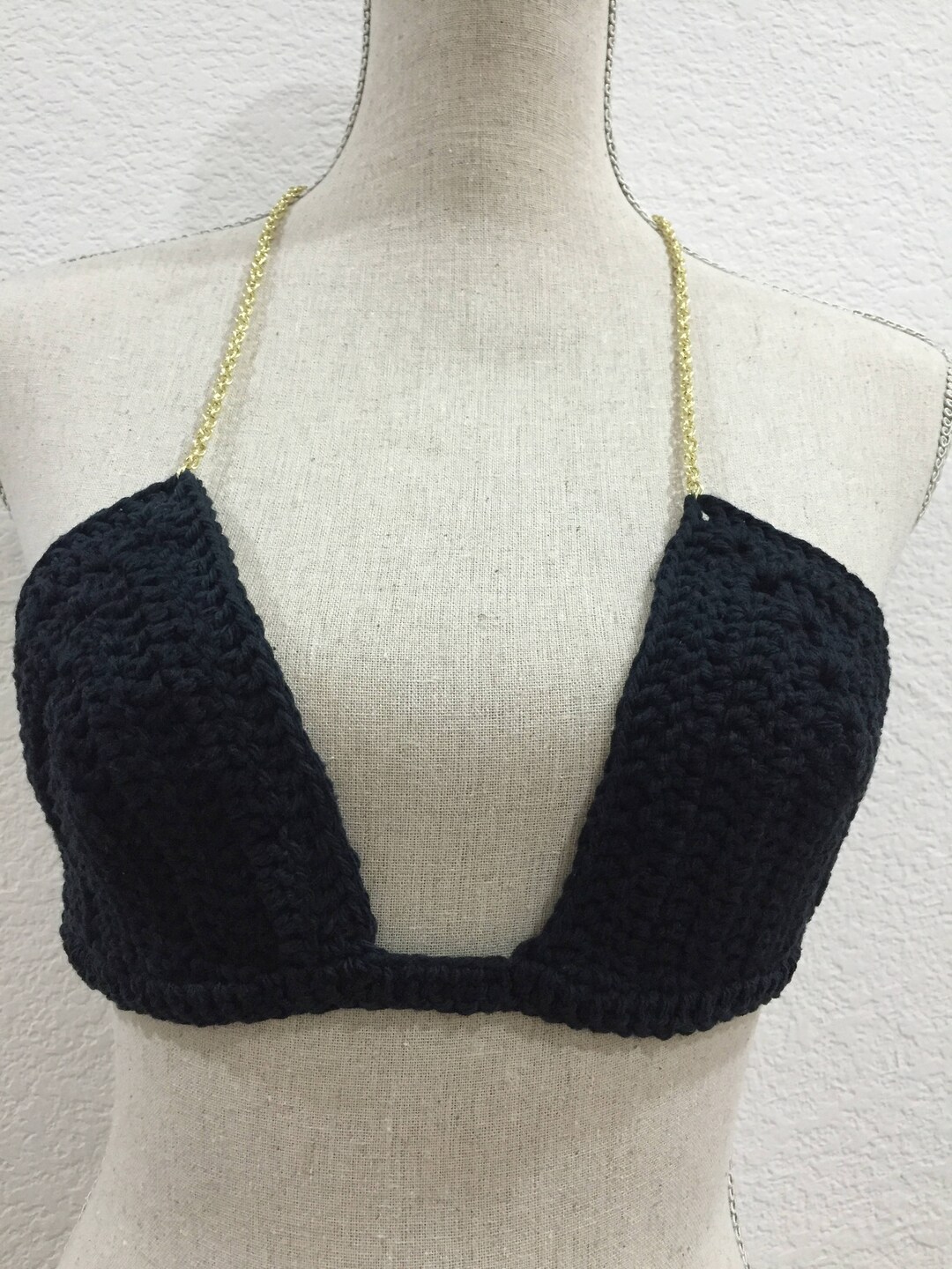 Black Bikini Gold Chain Lingerie Ribbon Etsy